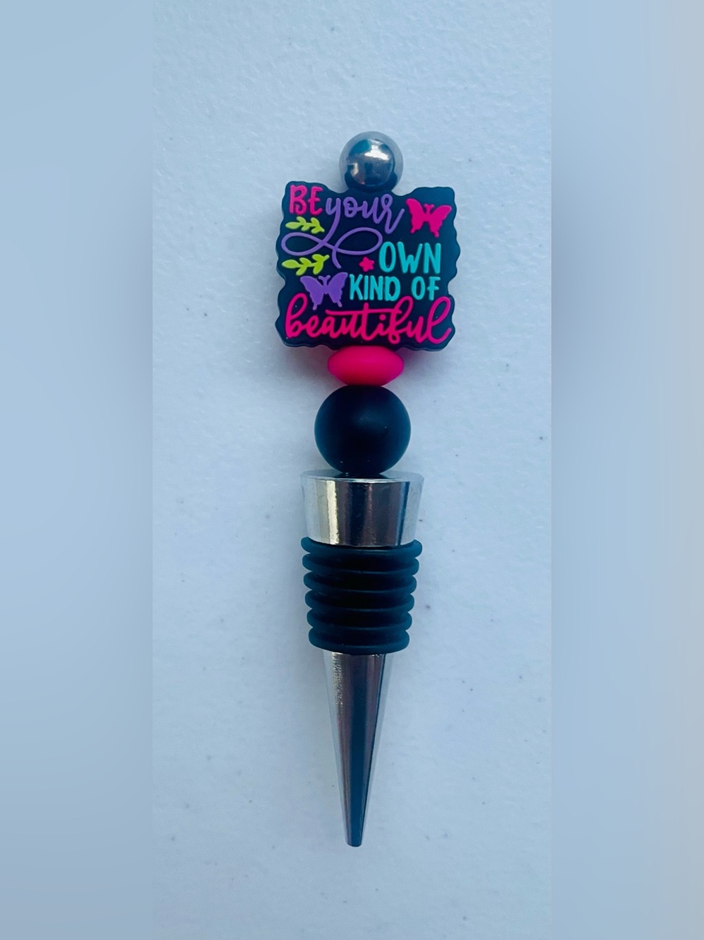 'Be Your Own Kind of Beautiful' Wine Bottle Stopper - Black & Hot Pink
